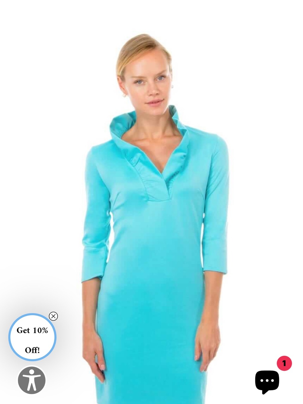Gretchen Scott Designs Turquoise Ruffle Neck Dress New With Tags!